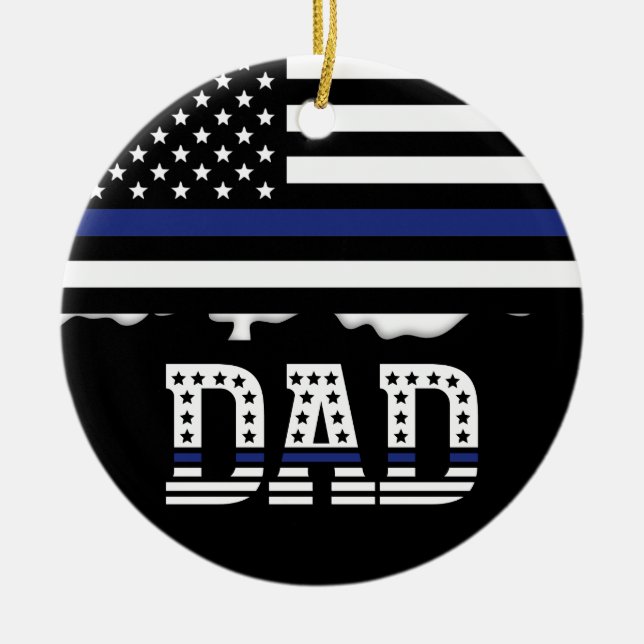 Personalized Police Officer Dad Cop Thin Blue Line Ceramic Ornament (Front)