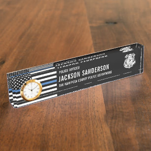 Personalized Police Officer Department Blue Line Nameplate