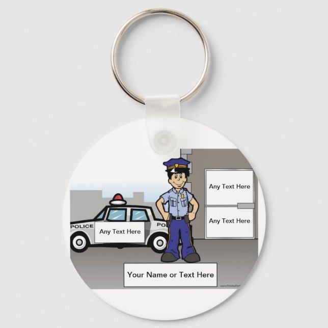 Personalized Police Officer - Male Cartoon  Keychain (Front)