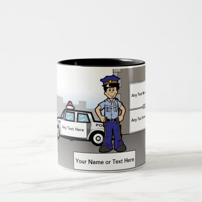 Personalized Police Officer - Male Cartoon Two-Tone Coffee Mug (Center)