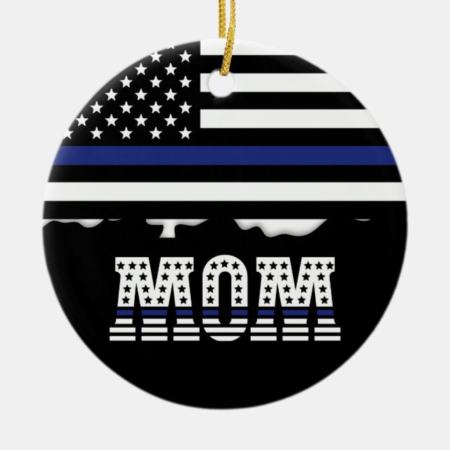 Personalized Police Officer Mom Cop Thin Blue Line Ceramic Ornament (Front)