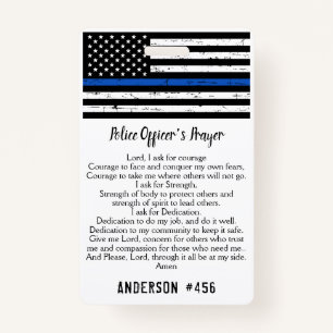 Personalized Police Officer Prayer Thin Blue Line Badge