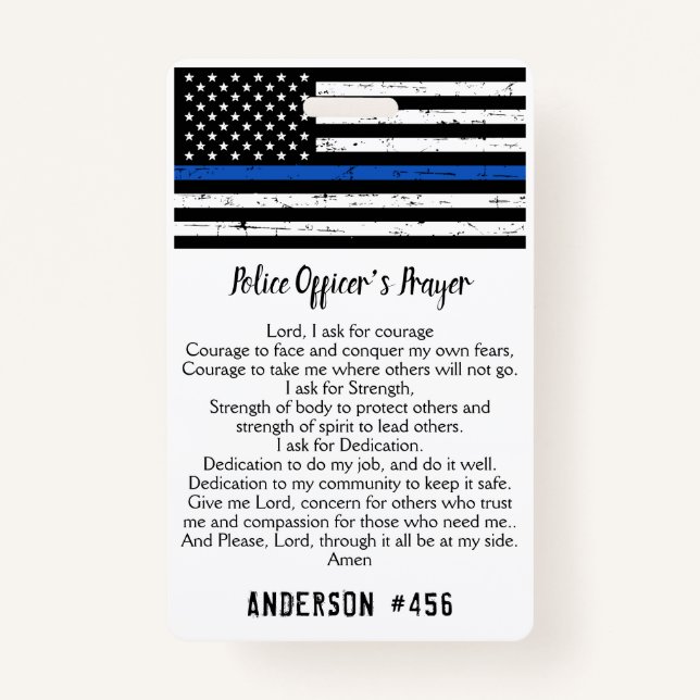 Personalized Police Officer Prayer Thin Blue Line Badge (Front)