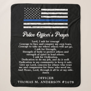 Personalized Police Officer Prayer Thin Blue Line Sherpa Blanket