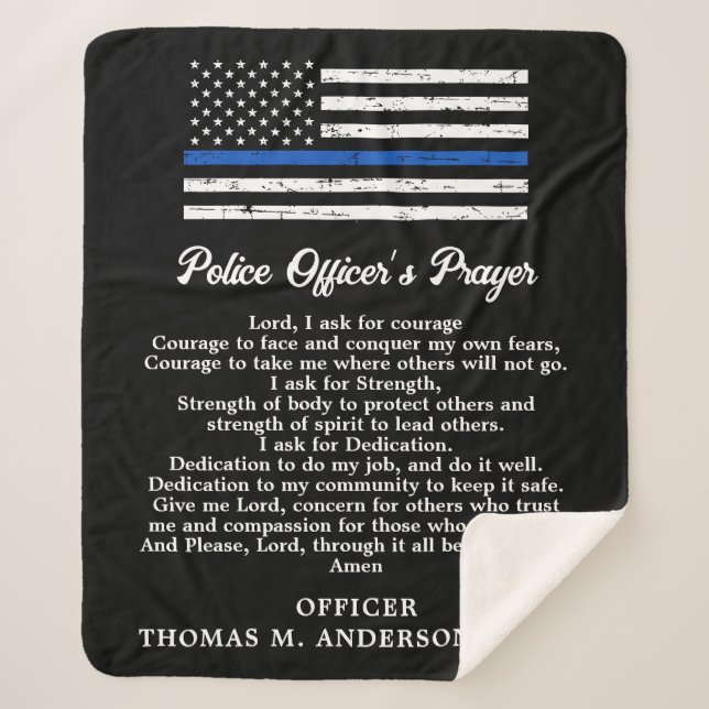 Personalized Police Officer Prayer Thin Blue Line Sherpa Blanket (Front)