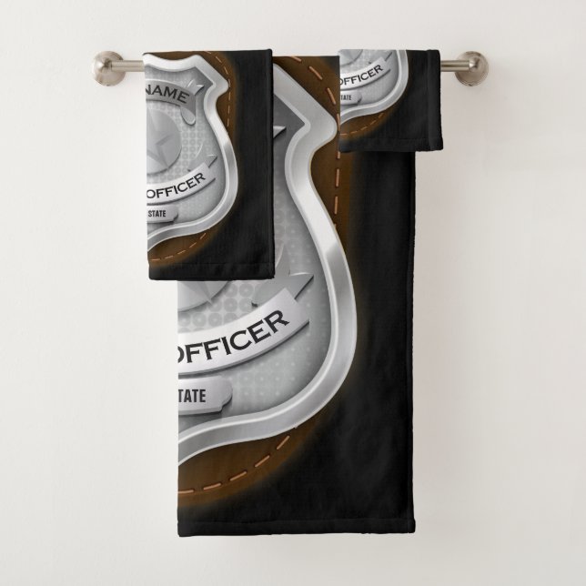 Personalized Police Officer Sheriff Cop NAME Badge Bath Towel Set (Insitu)