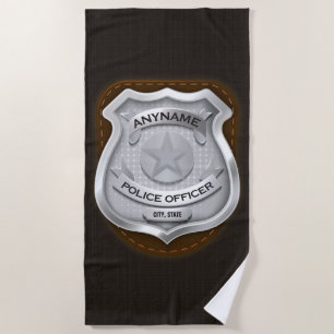 Personalized Police Officer Sheriff Cop NAME Badge Beach Towel