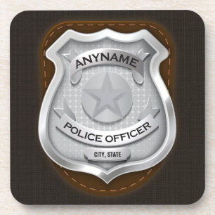 Personalized Police Officer Sheriff Cop NAME Badge Coaster