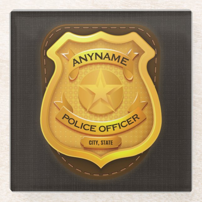 Personalized Police Officer Sheriff Cop NAME Badge Glass Coaster (Front)