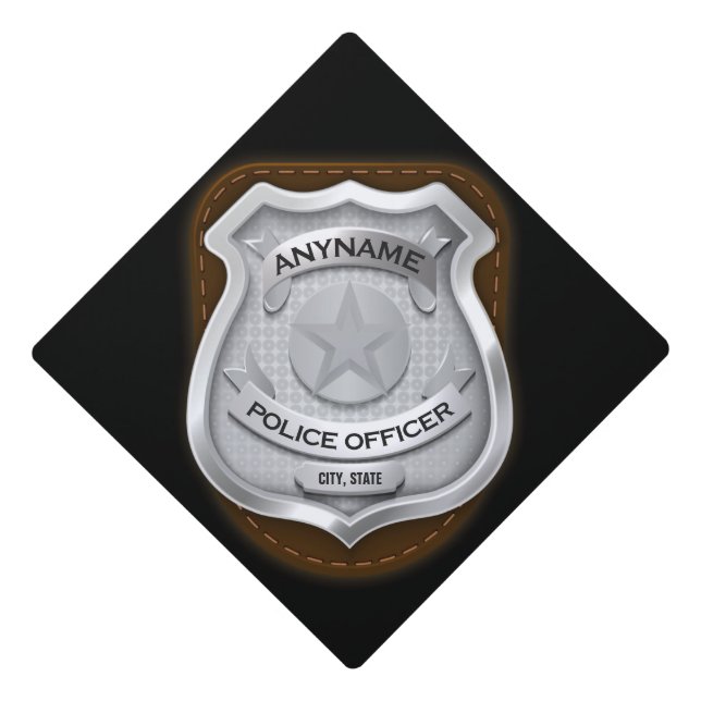 Personalized Police Officer Sheriff Cop NAME Badge Graduation Cap Topper (Front)