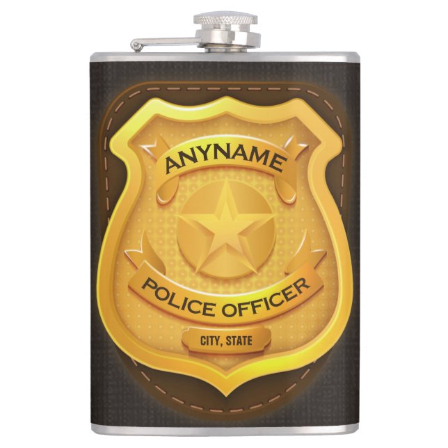 Personalized Police Officer Sheriff Cop NAME Badge Hip Flask (Front)
