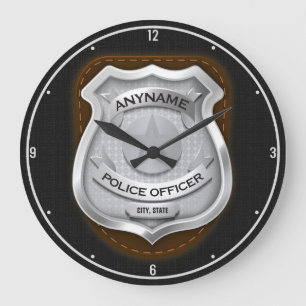 Personalized Police Officer Sheriff Cop NAME Badge Large Clock