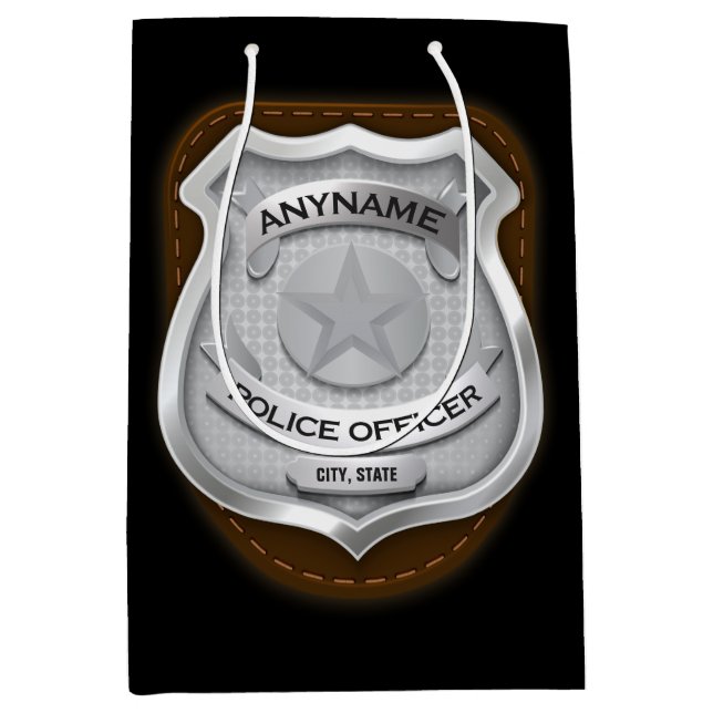 Personalized Police Officer Sheriff Cop NAME Badge Medium Gift Bag (Front)