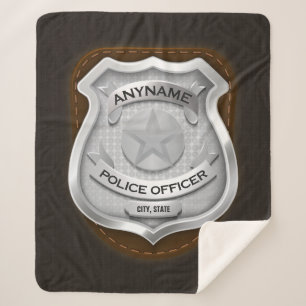 Personalized Police Officer Sheriff Cop NAME Badge Sherpa Blanket