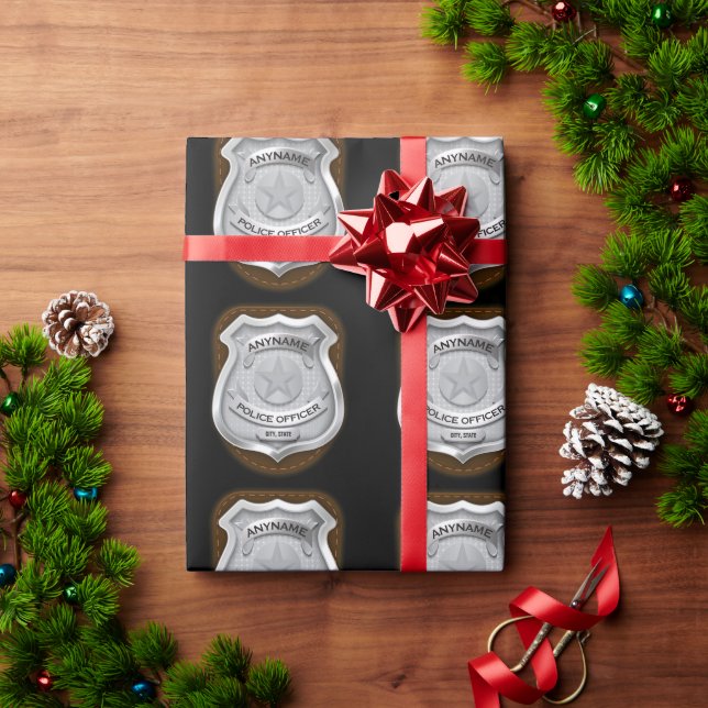 Personalized Police Officer Sheriff Cop NAME Badge Wrapping Paper (Holiday Gift)
