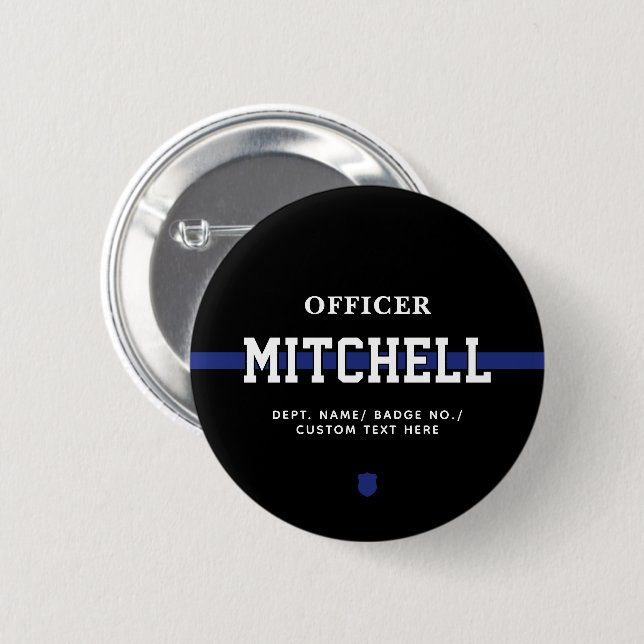 Personalized Police Officer Thin Blue Line 2 Inch Round Button (Front & Back)