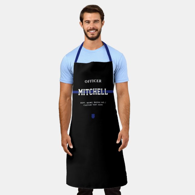 Personalized Police Officer Thin Blue Line Apron (Worn)