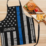Personalized Police Officer Thin Blue Line Apron<br><div class="desc">Thin Blue Line Police Apron - USA American flag design in Police Flag colours, distressed design . This personalized police apron is perfect for birthdays, Christmas, police retirement gifts, or fathers day for your police officer. Perfect for all police officers, law enforcement officers and police family and supporters. Personalize with...</div>