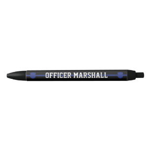 Personalized Police Officer Thin Blue Line Black Ink Pen