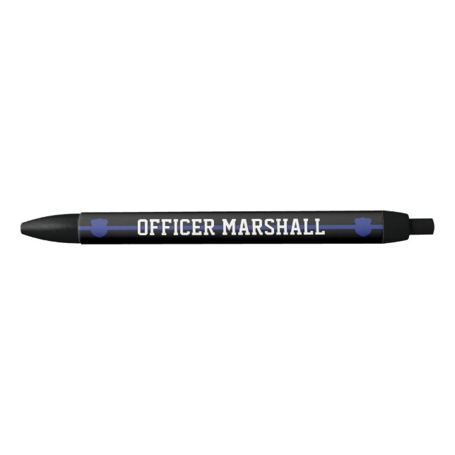 Personalized Police Officer Thin Blue Line Black Ink Pen (Front)
