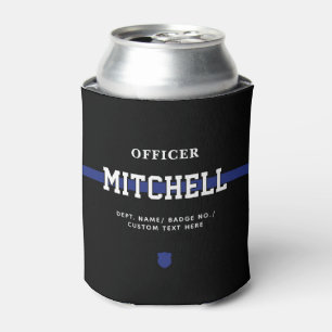 Personalized Police Officer Thin Blue Line Can Cooler