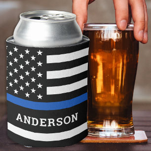 Personalized Police Officer Thin Blue Line Can Cooler