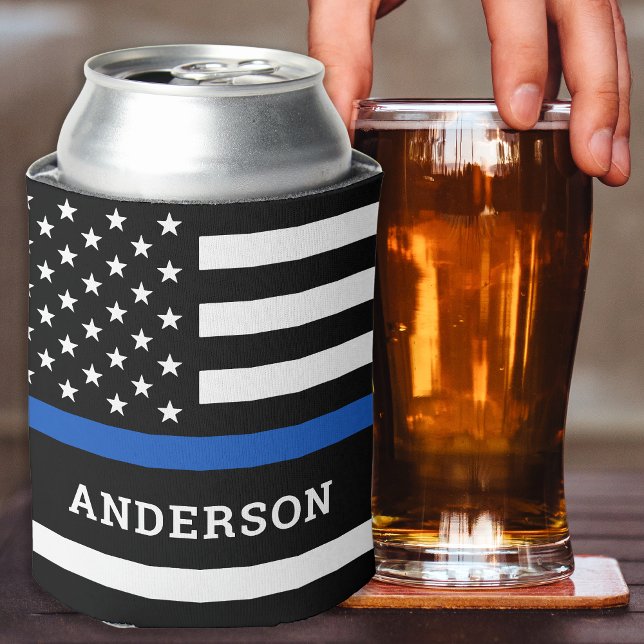 Personalized Police Officer Thin Blue Line Can Cooler (Creator Uploaded)