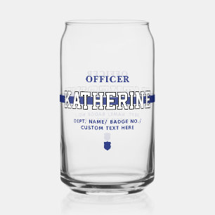Personalized Police Officer Thin Blue Line Can Glass