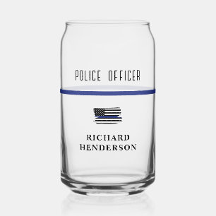 Personalized Police Officer Thin Blue Line Can Glass