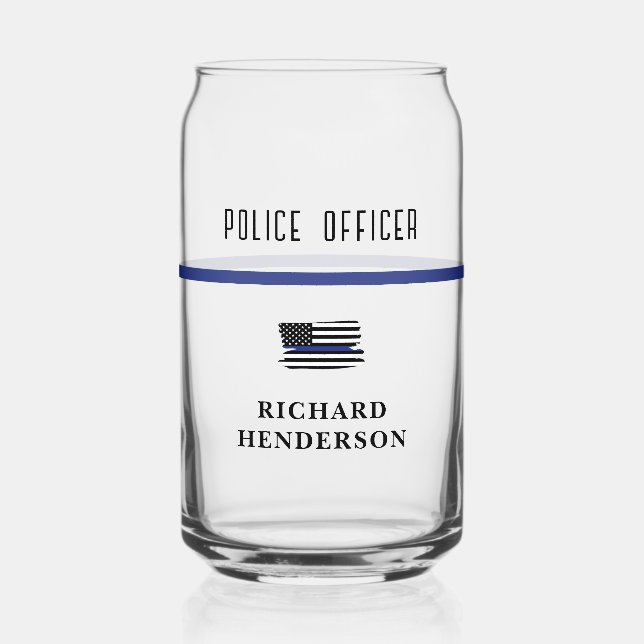 Personalized Police Officer Thin Blue Line Can Glass (Front)
