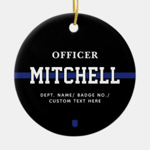 Personalized Police Officer Thin Blue Line Ceramic Ornament