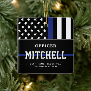 Personalized Police Officer Thin Blue Line Ceramic Ornament