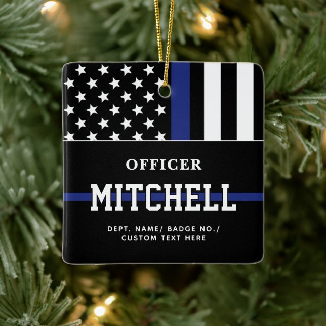 Personalized Police Officer Thin Blue Line Ceramic Ornament (Tree)