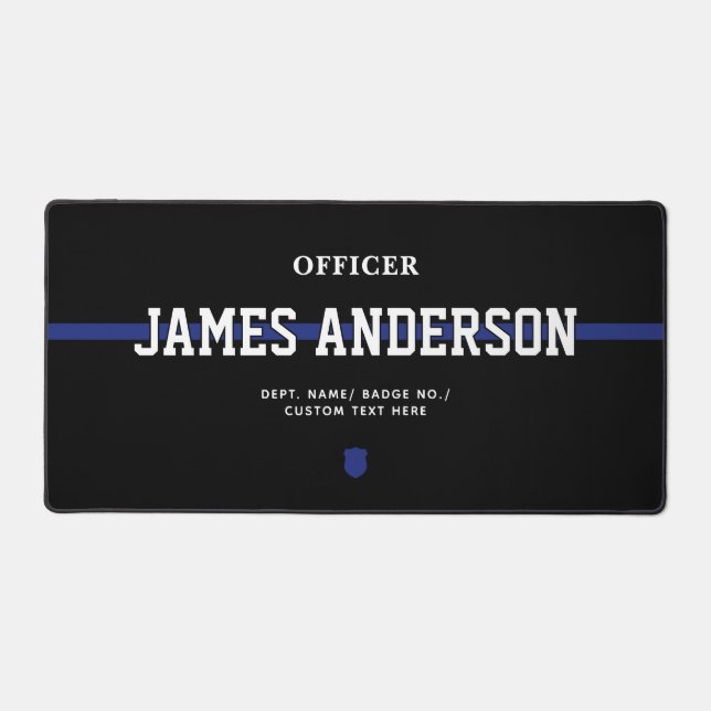 Personalized Police Officer Thin Blue Line Desk Mat (Front)