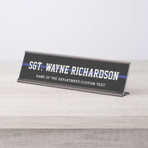 Personalized Police Officer Thin Blue Line Desk Name Plate