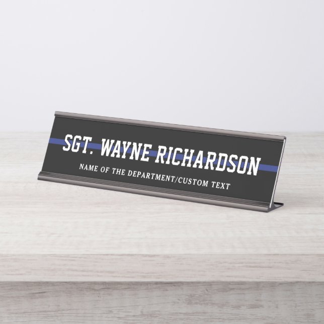Personalized Police Officer Thin Blue Line Desk Name Plate (Front)