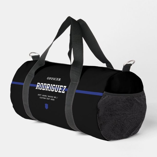 Personalized Police Officer Thin Blue Line Duffle Bag (Right Corner)