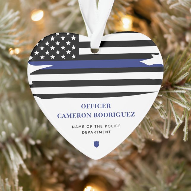 Personalized Police Officer Thin Blue Line Flag Ornament (Tree)