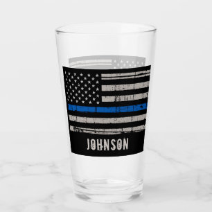 Personalized Police Officer Thin Blue Line Glass