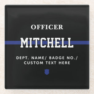 Personalized Police Officer Thin Blue Line Glass Coaster