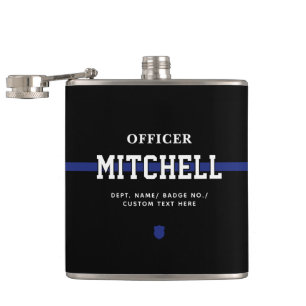 Personalized Police Officer Thin Blue Line Hip Flask