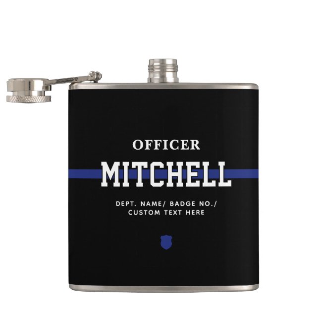 Personalized Police Officer Thin Blue Line Hip Flask (Opened)