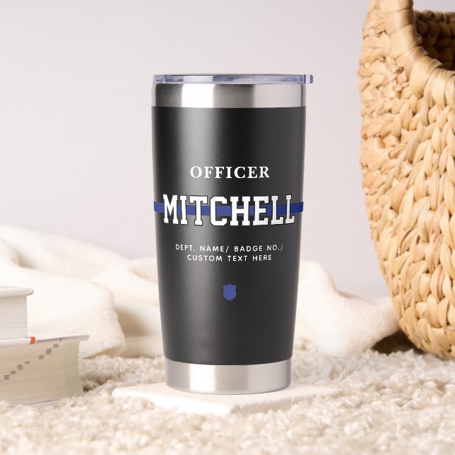Personalized Police Officer Thin Blue Line Insulated Tumbler (Living Room)