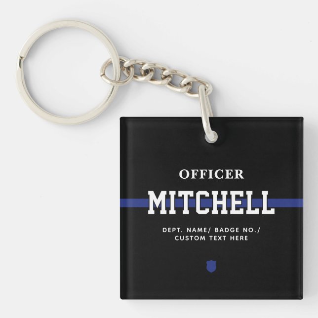 Personalized Police Officer Thin Blue Line Keychain (Front)