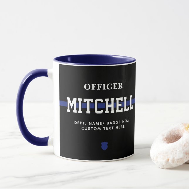 Personalized Police Officer Thin Blue Line Mug (With Donut)