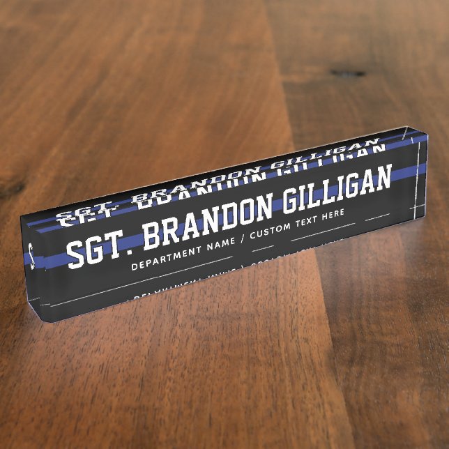 Personalized Police Officer Thin Blue Line Nameplate (Side)