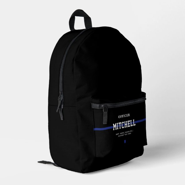 Personalized Police Officer Thin Blue Line Printed Backpack (Back Corner Left)