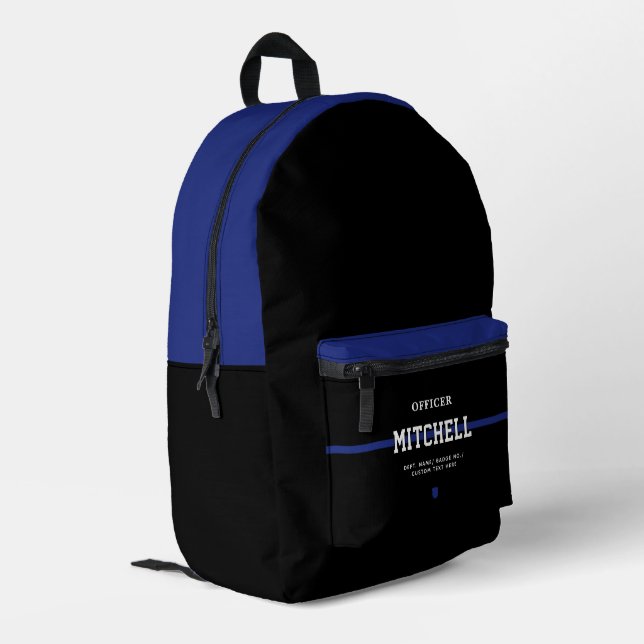 Personalized Police Officer Thin Blue Line Printed Backpack (Back Corner Left)