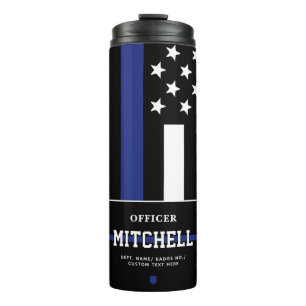 Personalized Police Officer Thin Blue Line Thermal Tumbler