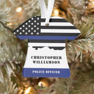 Personalized Police Officer Thin Blue Line US Flag Ornament